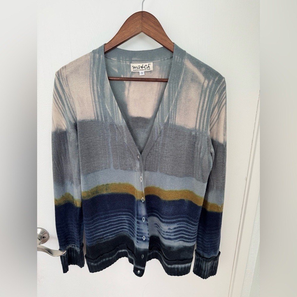 Marika Charles Cardigan Women's Large 100% Merino Wool Art To Wear Boho Tie Dye